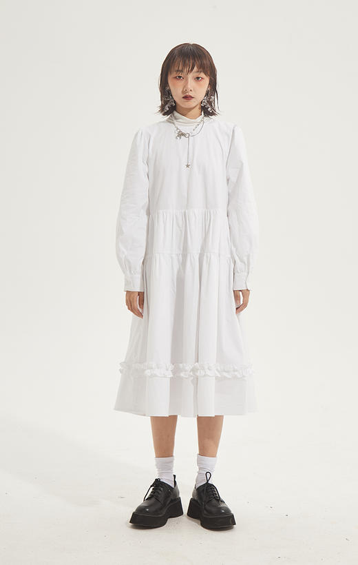 百搭白色荷叶边连衣裙在逃公主蓬蓬长裙秋冬装打底裙圣诞节 商品图1