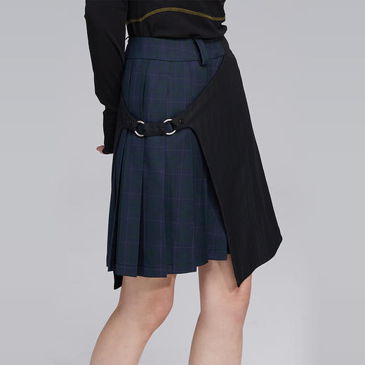 HOLONOMIC 原创设计可拆卸搭片两穿不规则拼接百褶A字半身裙 商品图3