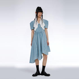 HOLONOMIC 原创假两件设计感小众条纹不规则连衣裙