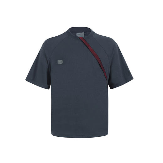 WHISTLEHUNTER(WSTHT)两色圆领撞色宽松T恤 金属标斜拉链全开短袖 商品图4