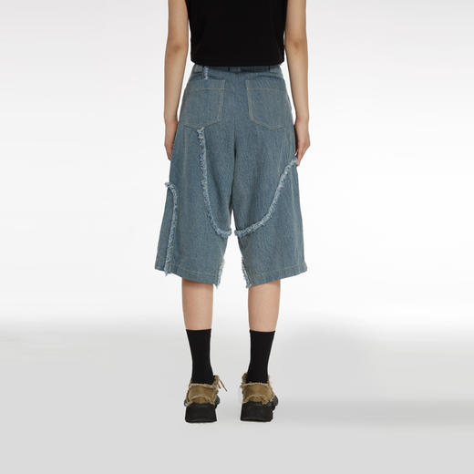 HOLONOMIC 原创不规则毛边分割宽松阔腿设计感小众牛仔五分短裤 商品图3