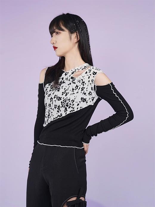 fragileheart易碎商店人见人爱的打底衫拼接露肩T恤修身上衣美女 商品图2