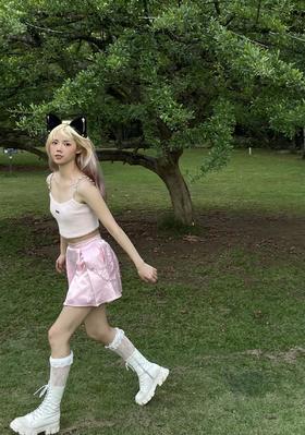 MATEMATE原创爱心水钻链条少女粉夏日吊带纯欲超仙质感背心