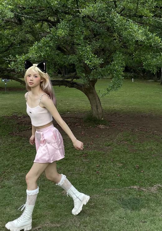 MATEMATE原创爱心水钻链条少女粉夏日吊带纯欲超仙质感背心 商品图0