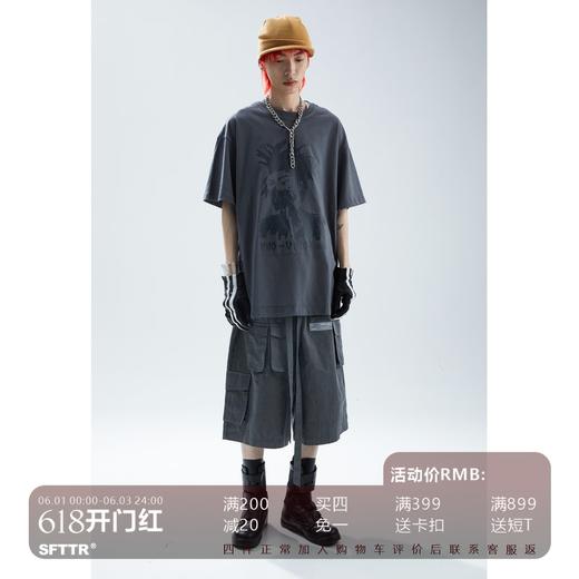 SFTTR 2021SS 人像做旧复古手绘摇滚头像灰色男女印花短袖T恤Tee 商品图0