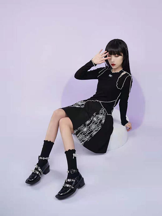 fragileheart易碎商店 春季新款拼接花色短裙a字百褶裙半身裙女 商品图0