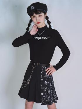 fragileheart易碎商店春季原创印花小高领修身黑白打底衫女针织衫
