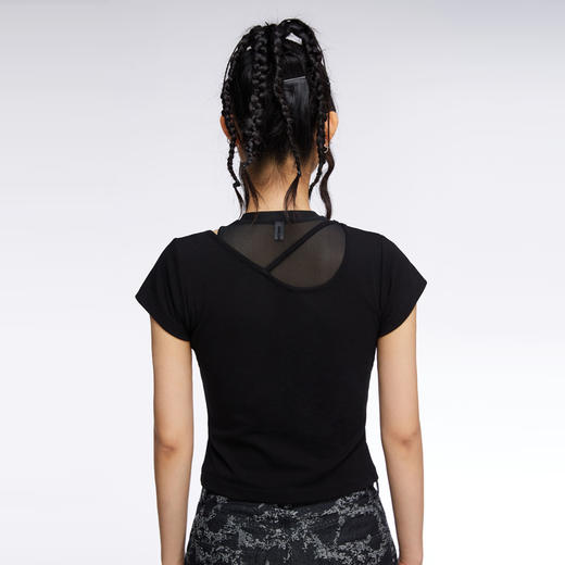 HOLONOMIC 原创网纱拼接镂空修身设计感小众短袖T恤 商品图3