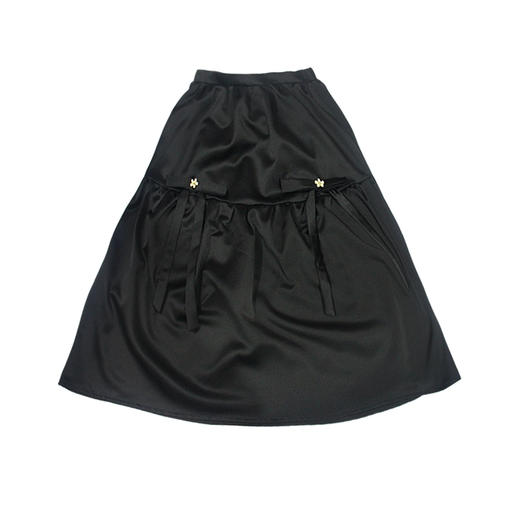 fragileheart易碎商店黑色缎面中长款公主裙半身裙米色花苞裙女 商品图3