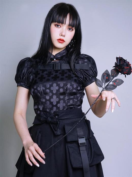 fragileheart原创印花修身短款衬衣2021春季改良旗袍机能上衣衬衫 商品图0