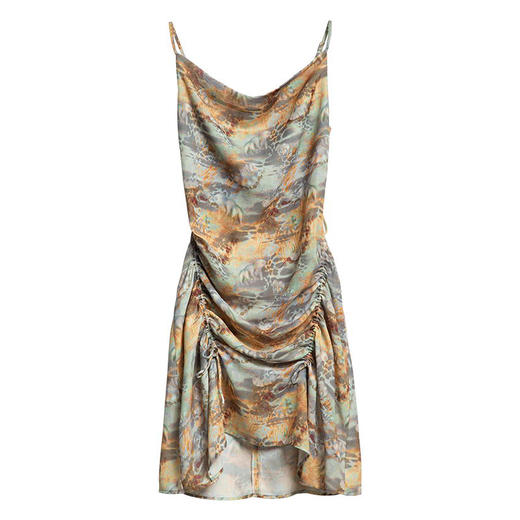 HOLONOMIC「第八大陆」原创印花设计感小众修身抽褶吊带连衣裙 商品图4