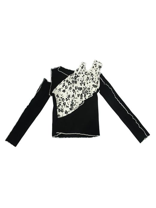 fragileheart易碎商店人见人爱的打底衫拼接露肩T恤修身上衣美女 商品图3