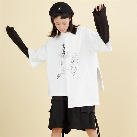 HOLONOMIC 原创设计感小众印花不规则宽松T恤 商品图3