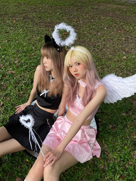 MATEMATE原创坠落天使系列甜酷粉黑性感纯欲蕾丝套装 商品图2