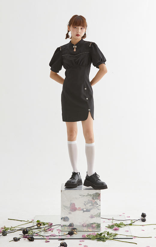 重工小众暗黑甜酷流行改良旗袍小个子女生心机显瘦连衣裙原创设计 商品图1