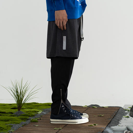 WHISTLEHUNTER 潮牌复古立体拼接假两件条纹西裤 休闲拉链锥形裤 商品图2