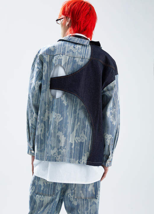 SFTTR 2021SS定制织线竖纹后背镂空裁片解构廓形短款外套牛仔夹克 商品图3