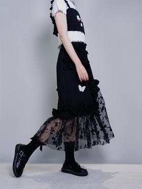 fragileheart易碎商店黑色不规则半身裙设计感小众夏季薄款纱裙女