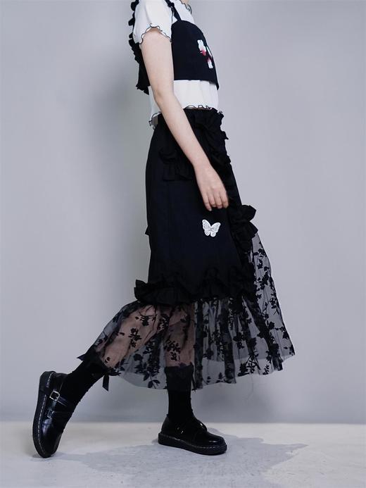fragileheart易碎商店黑色不规则半身裙设计感小众夏季薄款纱裙女 商品图0