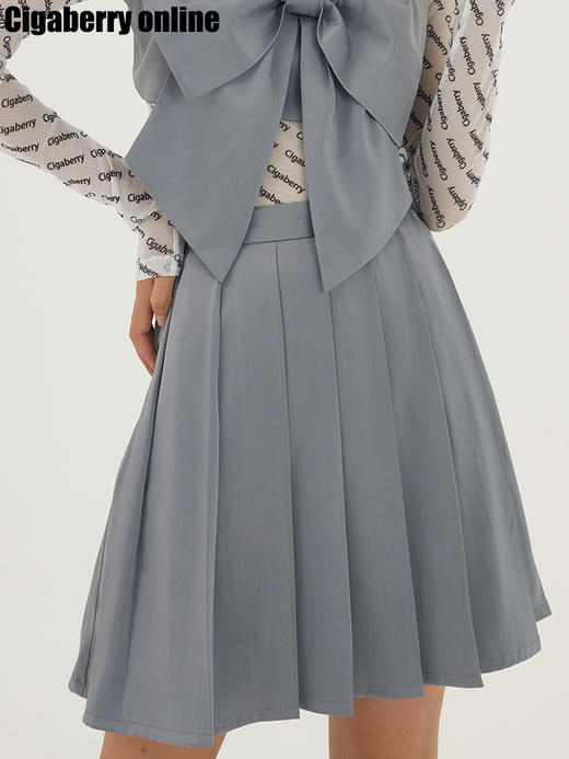 Cigaberry2021春夏流行灰色缎面百搭百褶半裙少女学院风半身裙 商品图2