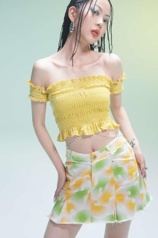 EhK 蜜瓜彩色印花洗水毛边 牛仔半身裙 春季仙女裙2021新款夏 商品图2