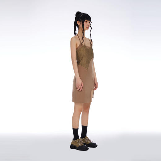 HOLONOMIC 原创撞色拼接设计感小众甜酷辣妹不规则修身吊带连衣裙 商品图1