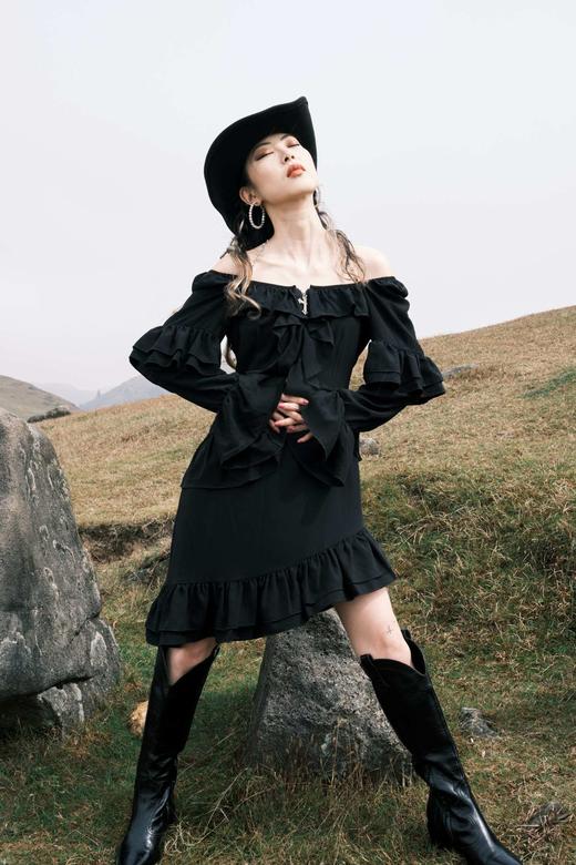 EhK 气质黑天鹅 多层次重工雪纺连衣裙 商品图2