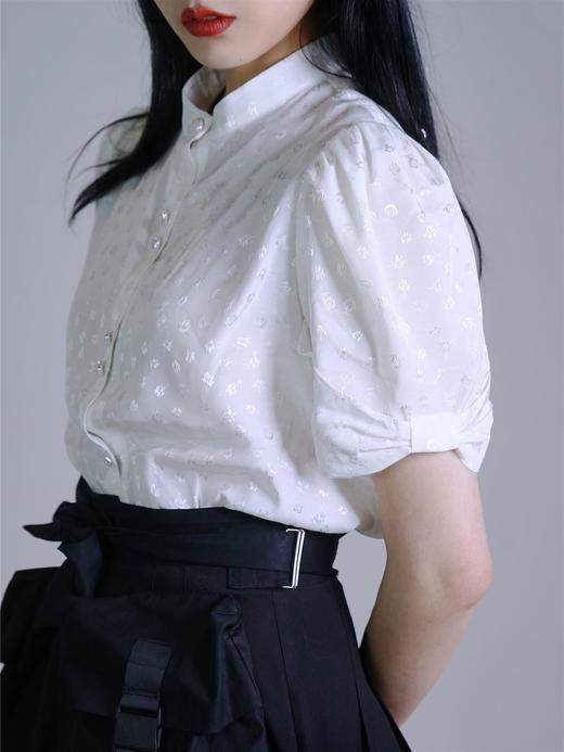 fragileheart原创玫瑰刺绣小高领法式泡泡袖蝴蝶结白衬衫春季上衣 商品图1