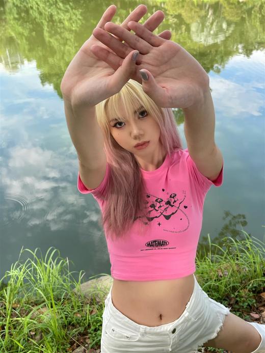 MATEMATE原创两色少女爱的丘比特logo显瘦百搭紧身纯欲甜酷短袖 商品图1