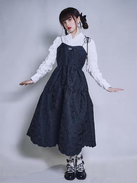 fragileheart易碎商店 黑色连衣裙女秋装新款2021宽松提花吊带裙