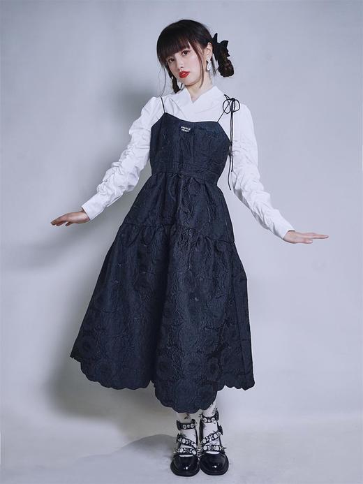 fragileheart易碎商店 黑色连衣裙女秋装新款2021宽松提花吊带裙 商品图0