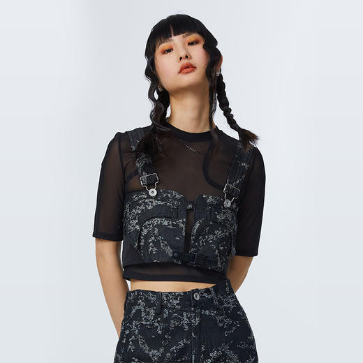 HOLONOMIC 原创设计两用提花牛仔机能单肩斜挎包背心 商品图2