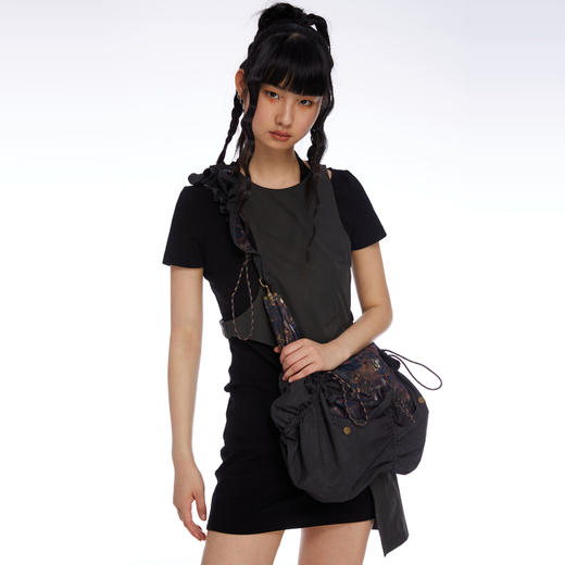 HOLONOMIC「第八大陆」原创设计印花拼接荷叶边单肩手提斜挎包 商品图2