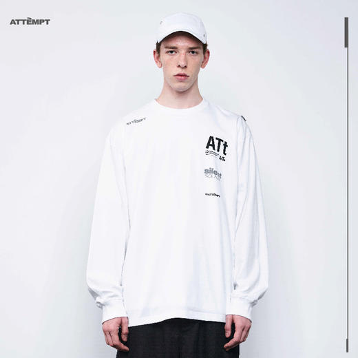 ATTEMPT 定番产品 "ATt" LOGO Tee 渐变几何印花宽松落肩长袖T恤 商品图1