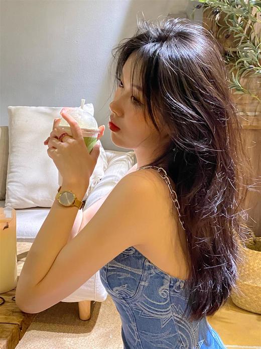 EhK 新色 设计感高腰蓝色提花 牛仔链条吊带夏季新款连衣裙女 商品图2