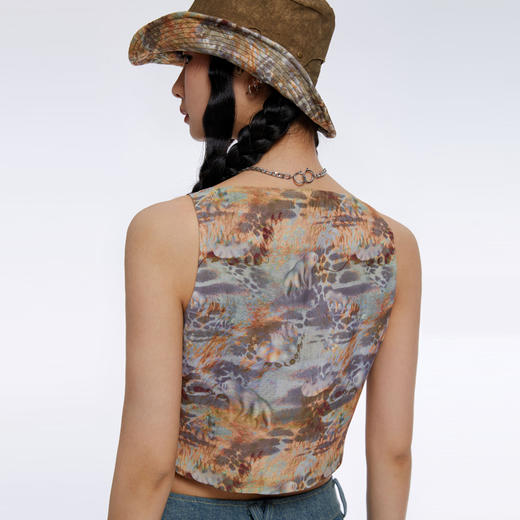 HOLONOMIC「第八大陆」原创荡领短款印花设计感小众外穿吊带背心 商品图3