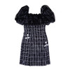 fragileheart黑色拼接裙子泡泡袖格子连衣裙女2021新款春方领短裙 商品缩略图3