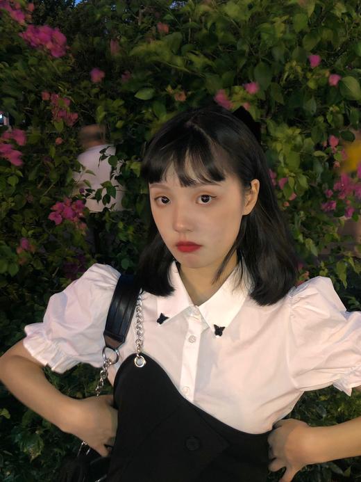 Cigaberry 2020夏季新款少女荷叶边百搭白色法式泡泡袖衬衫纯棉 商品图2