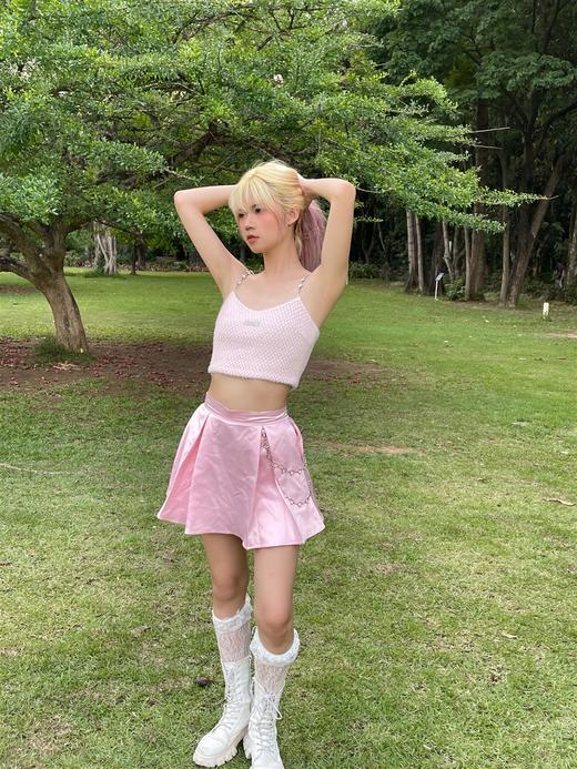 MATEMATE原创爱心水钻链条少女粉夏日吊带纯欲超仙质感背心 商品图3