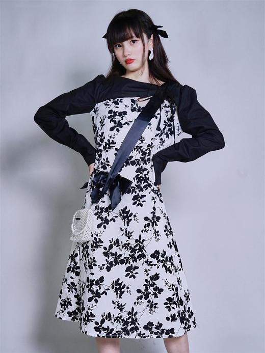 fragileheart易碎商店 长袖碎花连衣裙法式2021年新款女拼接长裙 商品图2