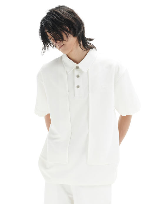 TERRAINCOGNITA21ss白色刺绣双层网眼polo衫立体浮雕百搭休闲衬衫 商品图3