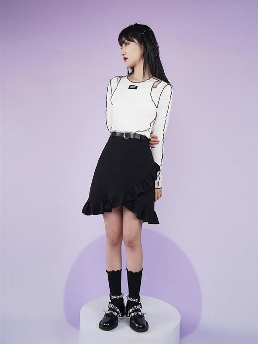 【fragileheart易碎商店春季纯色黑色花边不规则包臀裙紫色短裙女 商品图2