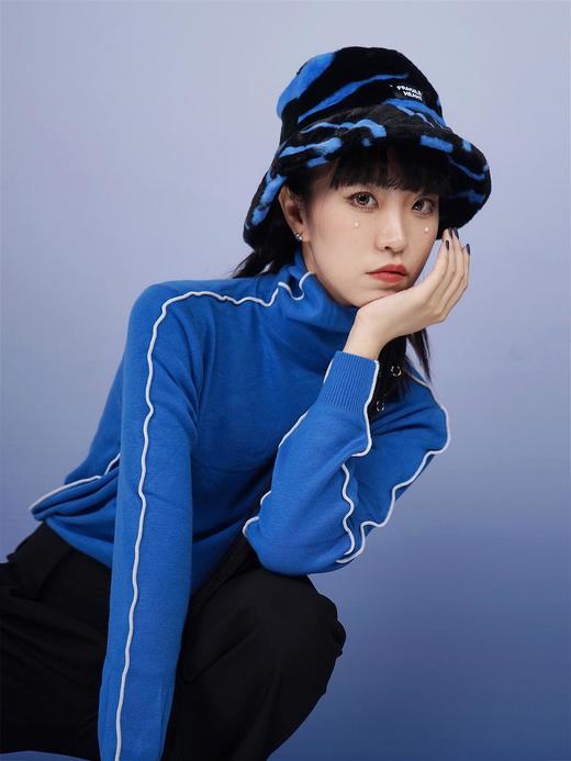 fragileheart易碎商店 高领拼条羊毛打底衫女春夏季时尚长袖内搭 商品图0