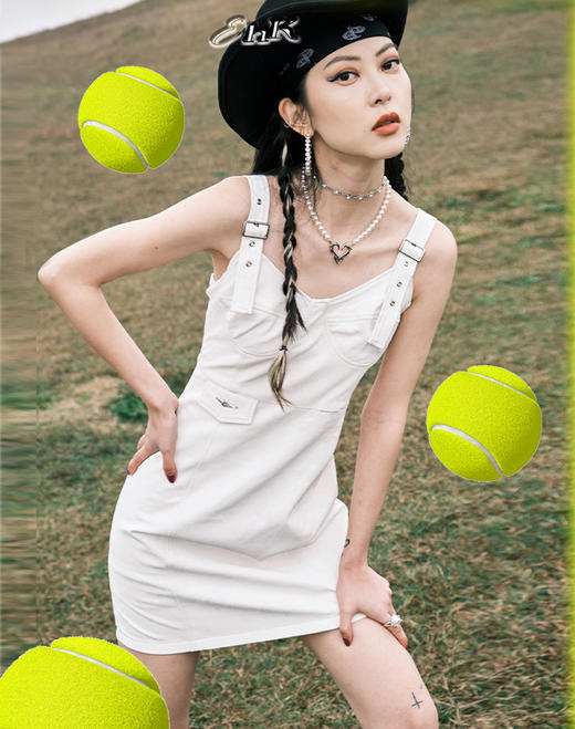 EhK 白色蛇纹肌理性感斩男款皮裙背带裙连衣裙 商品图0