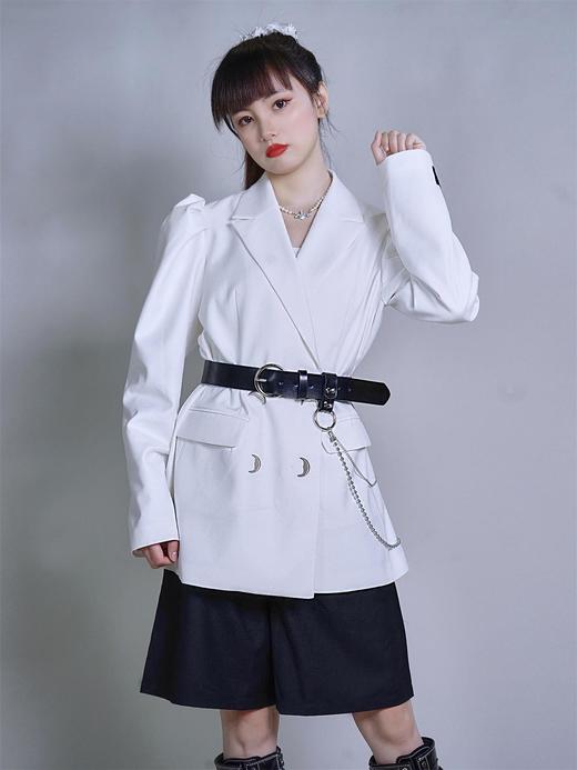 fragileheart易碎商店 白色西装外套女宽松月亮扣羊腿袖女士西服 商品图1