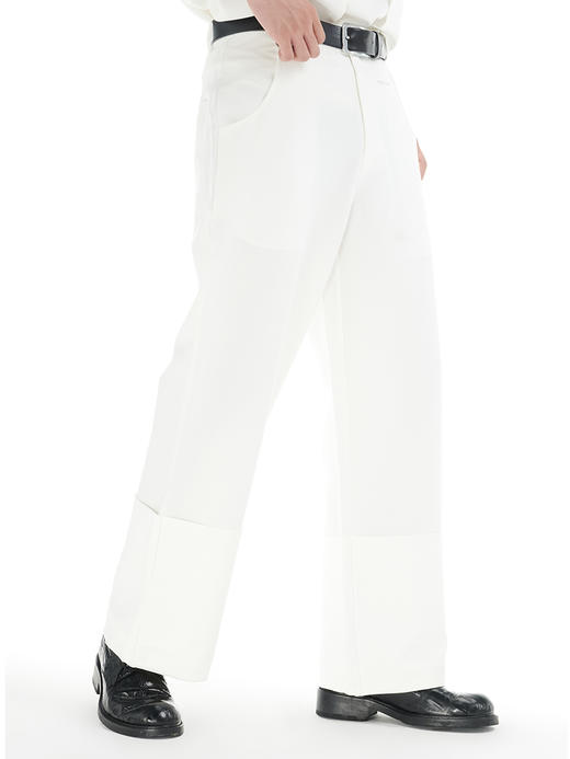 TERRAINCOGNITA21SS全白刺绣双层裤脚休闲裤金属立体标直筒西裤 商品图2