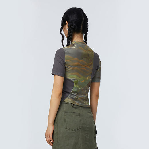 HOLONOMIC「第八大陆」原创设计感小众修身不规则镂空印花短袖T恤 商品图2