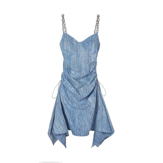 EhK 时髦渐变不均匀水洗牛仔 链条抽绳吊带裙 商品图4