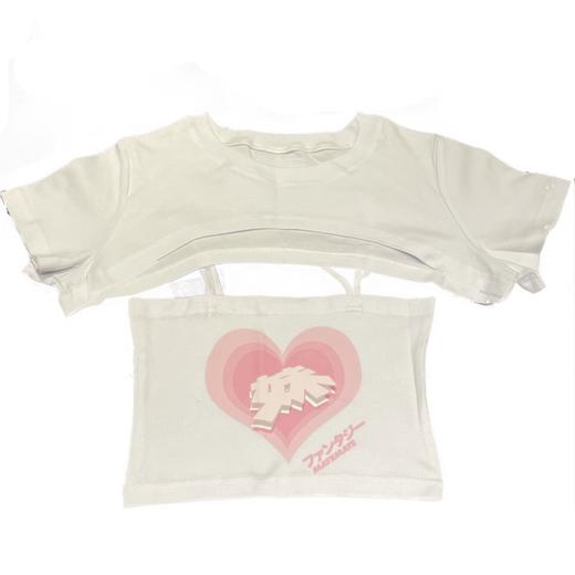 MATEMATE原创妹妹爱心logo斜肩纯欲吊带背心短袖多层次罩衫两件套 商品图4