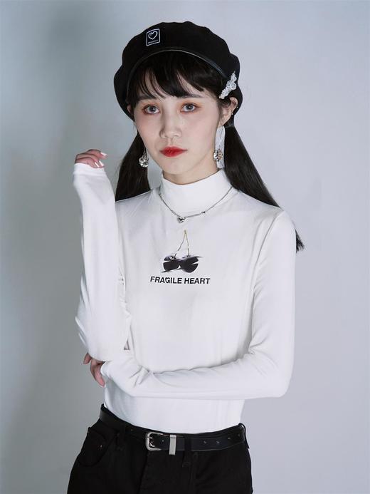 fragileheart易碎商店春季原创印花小高领修身黑白打底衫女针织衫 商品图2